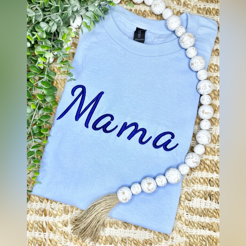 New MAMA Tee | Embroidered Puff Letters | Women's | Blue | Large | Gift